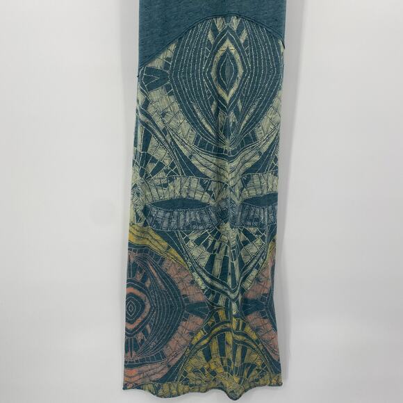 Free People Maxi Dress Drop Waisted A Line Sleeveless Boho Pattern Teal size XS - Picture 5 of 8